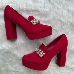 JF 4” Red Wedge Heels, Size 8.5